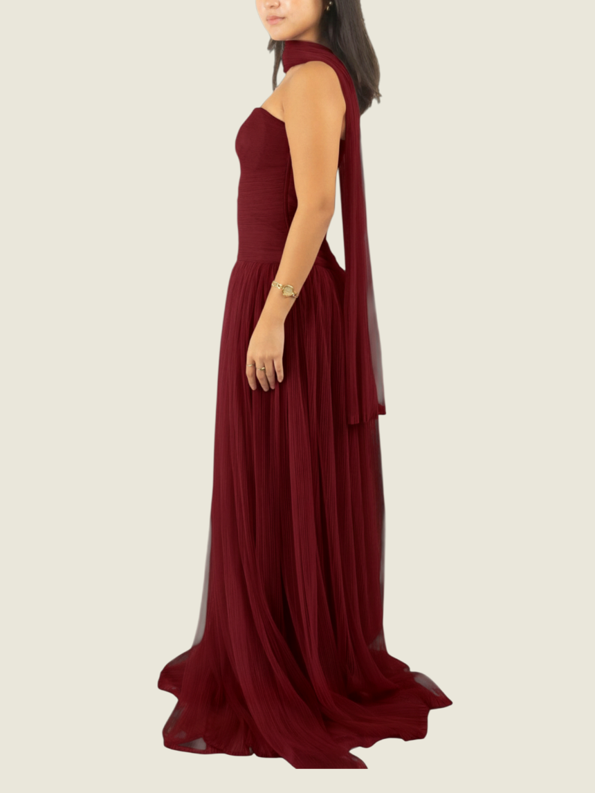 Custom Burgundy Tulle Gown