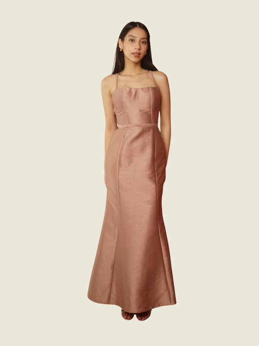 Custom Gazaar Taupe Long Gown