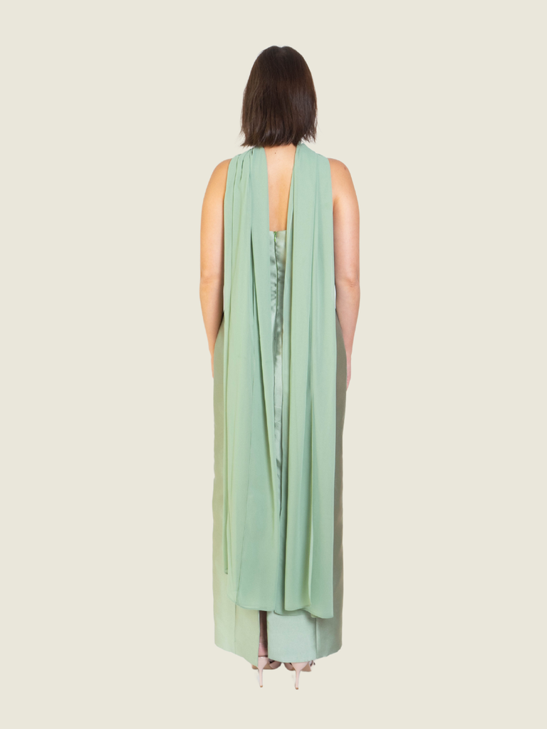 Custom Green Gown with Scarf