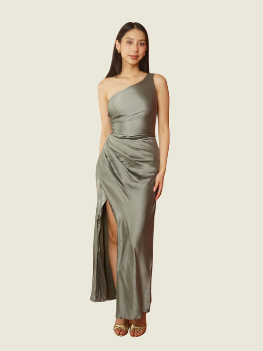 Custom Italian Silk Asymmetrical Gown