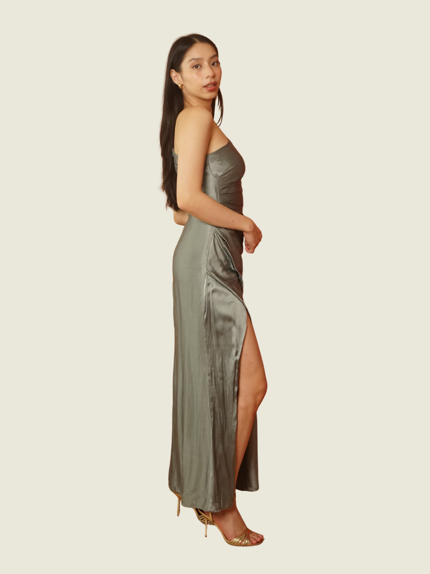 Custom Italian Silk Asymmetrical Gown
