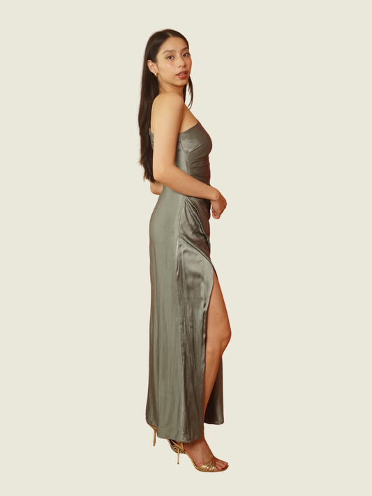 Custom Italian Silk Asymmetrical Gown