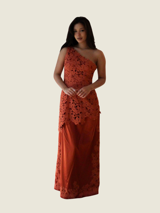 Custom Lace Silk Asymmetrical Gown