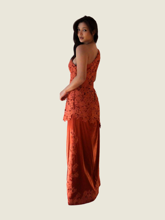 Custom Lace Silk Asymmetrical Gown
