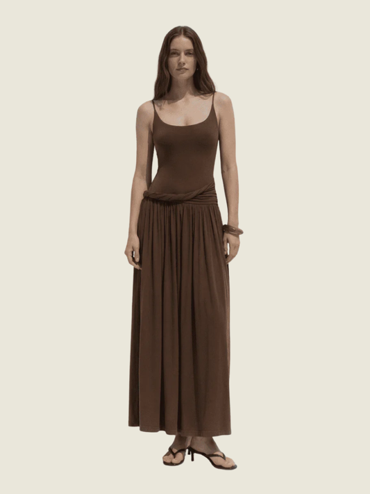 COCOSIN Brown Spaghetti Strap Maxi Dress