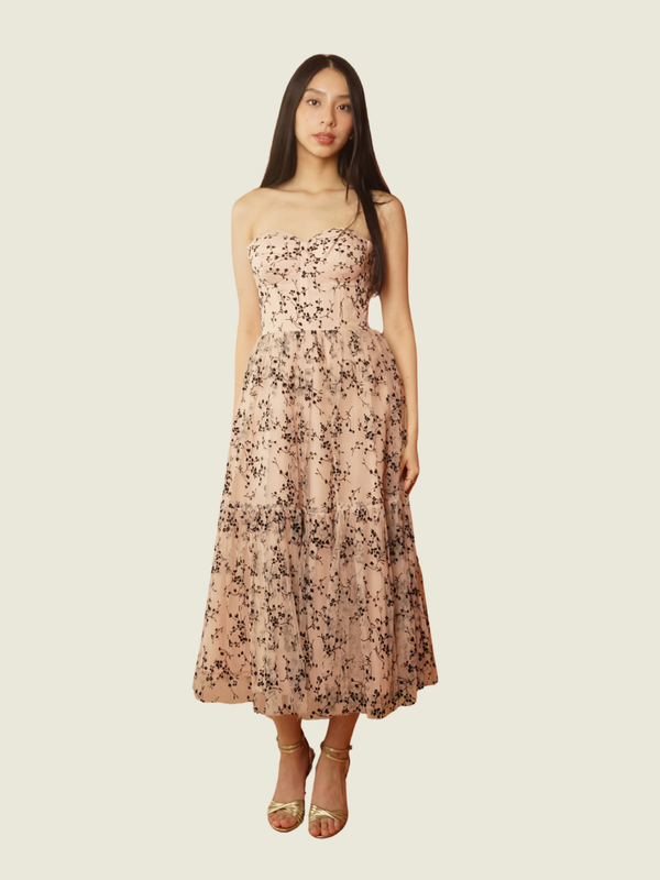 Debbie Co Black and Pink Lace Midi Dress