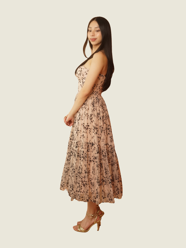 Debbie Co Black and Pink Lace Midi Dress