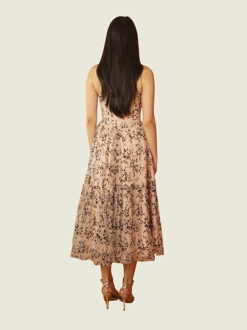 Debbie Co Black and Pink Lace Midi Dress