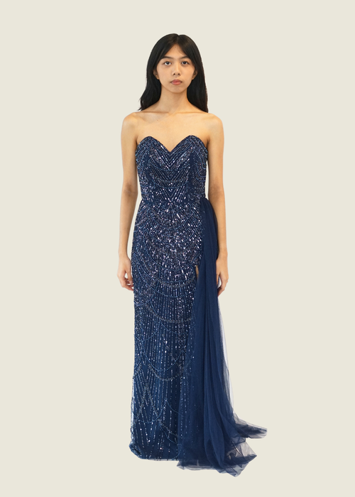 Debbie Co Navy Blue Sequin Gown