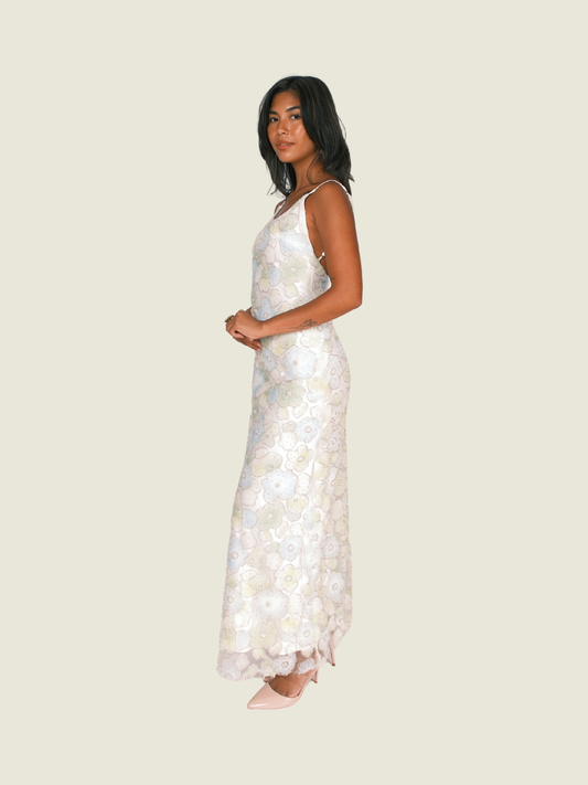 Different Shades of Green Floral Beaded Dress