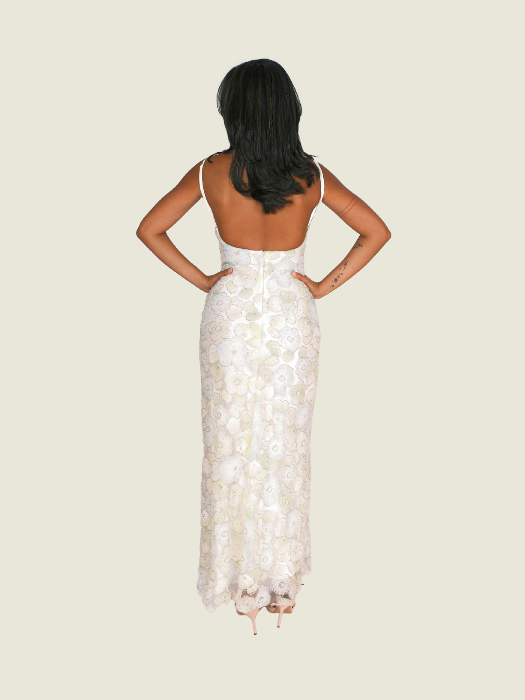 Different Shades of Green Floral Beaded Dress