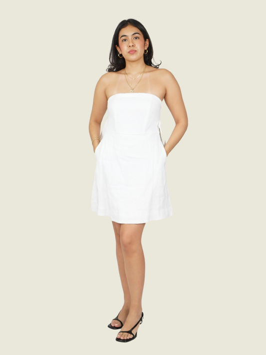 Dissh Aisle White Linen Back Bow Dress