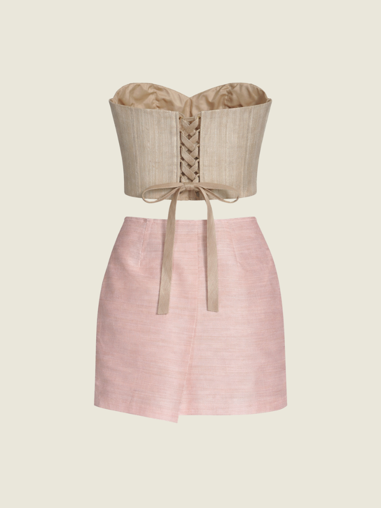 Ditta Pink Ruffle Corset Top and Skirt Set