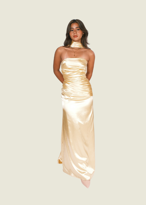 Dulce Desino Yellow Tube Yellow Satin Dress