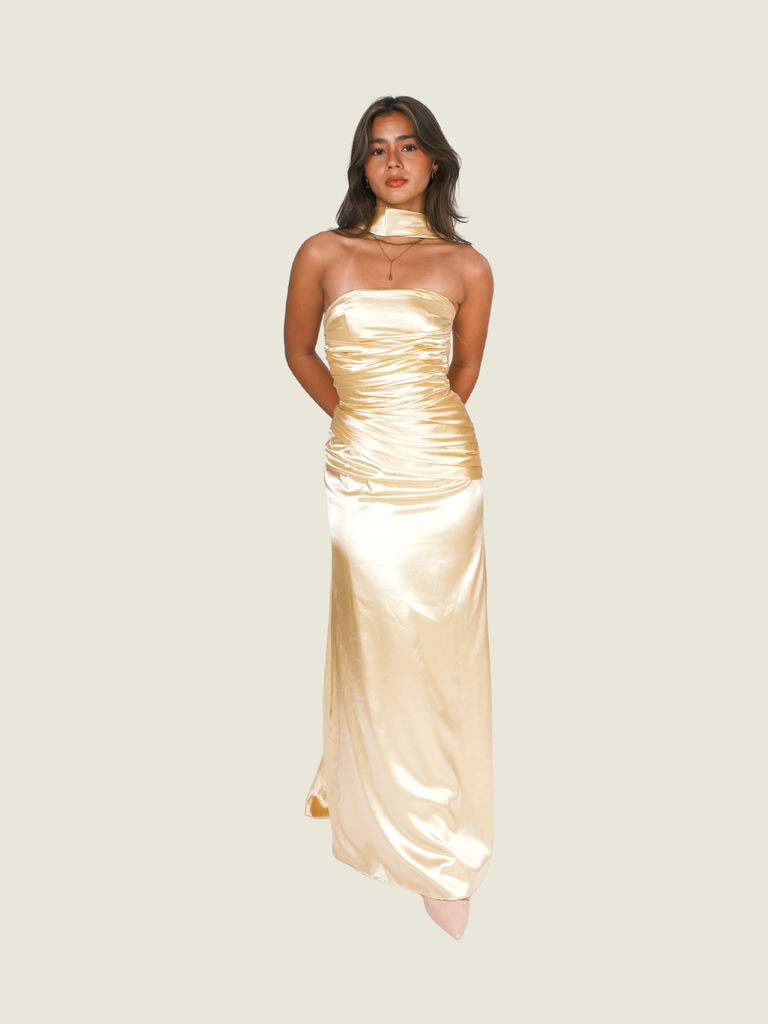 Dulce Desino Yellow Tube Yellow Satin Dress