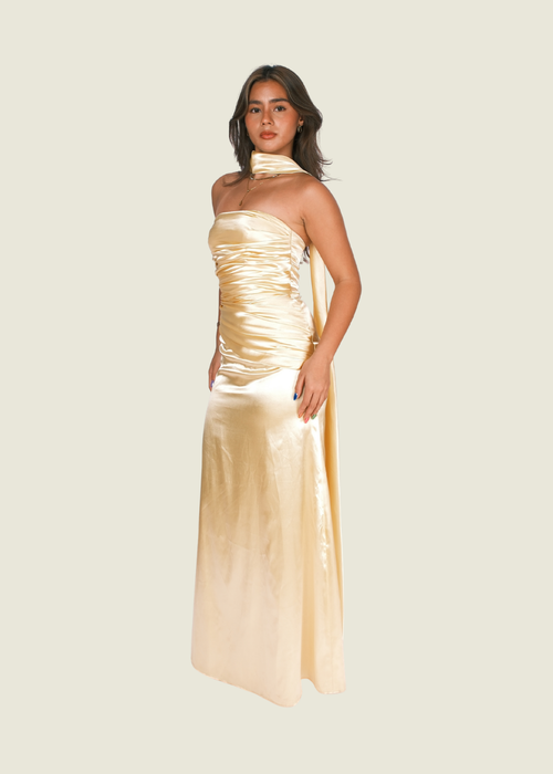 Dulce Desino Yellow Tube Yellow Satin Dress hover image