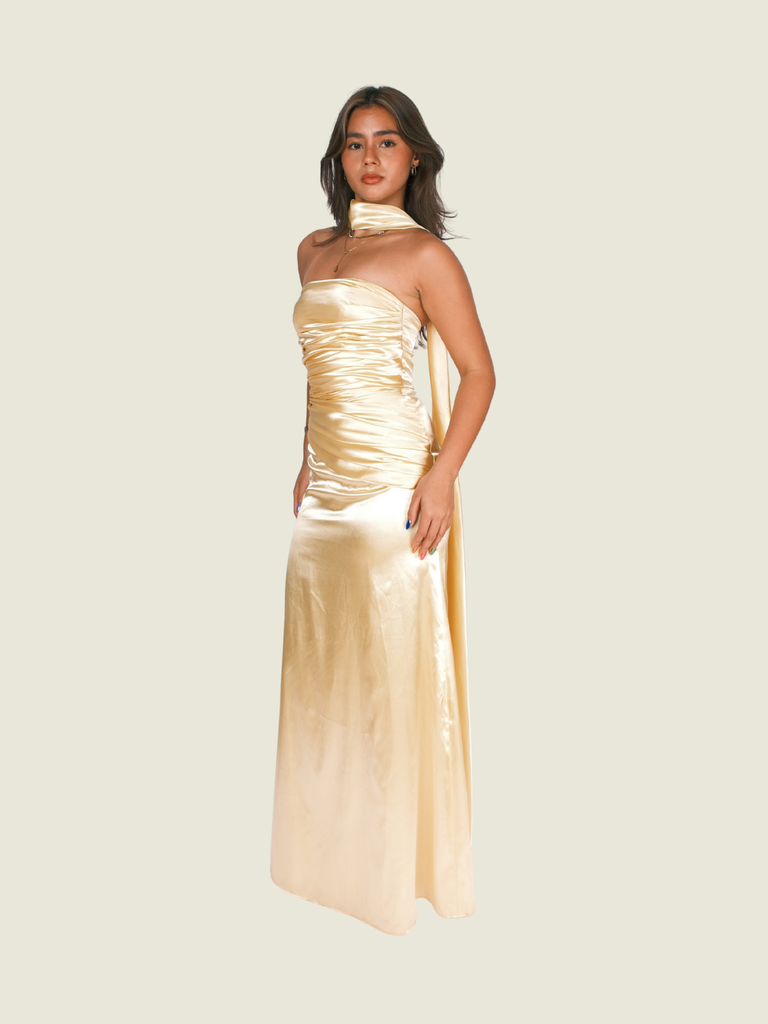 Dulce Desino Yellow Tube Yellow Satin Dress