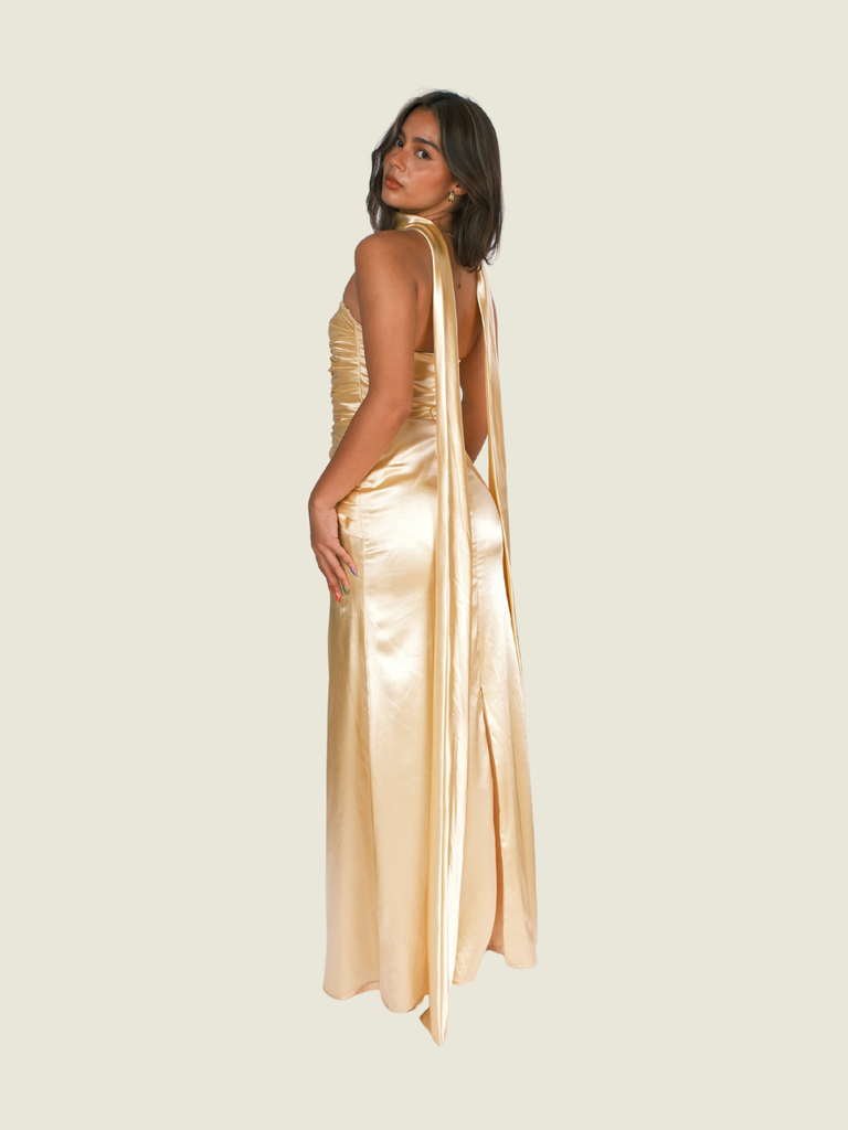 Dulce Desino Yellow Tube Yellow Satin Dress