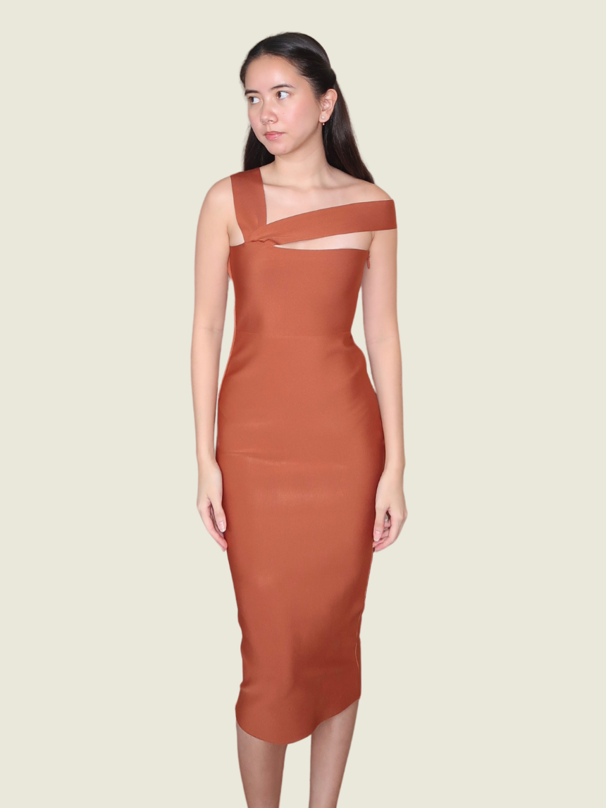 La Glamour Queen Dusty Orange Midi Dress