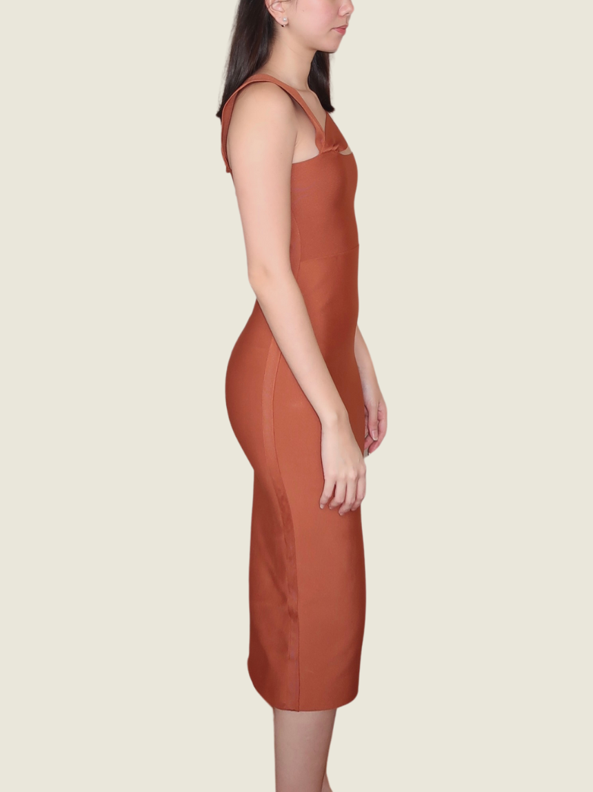 La Glamour Queen Dusty Orange Midi Dress