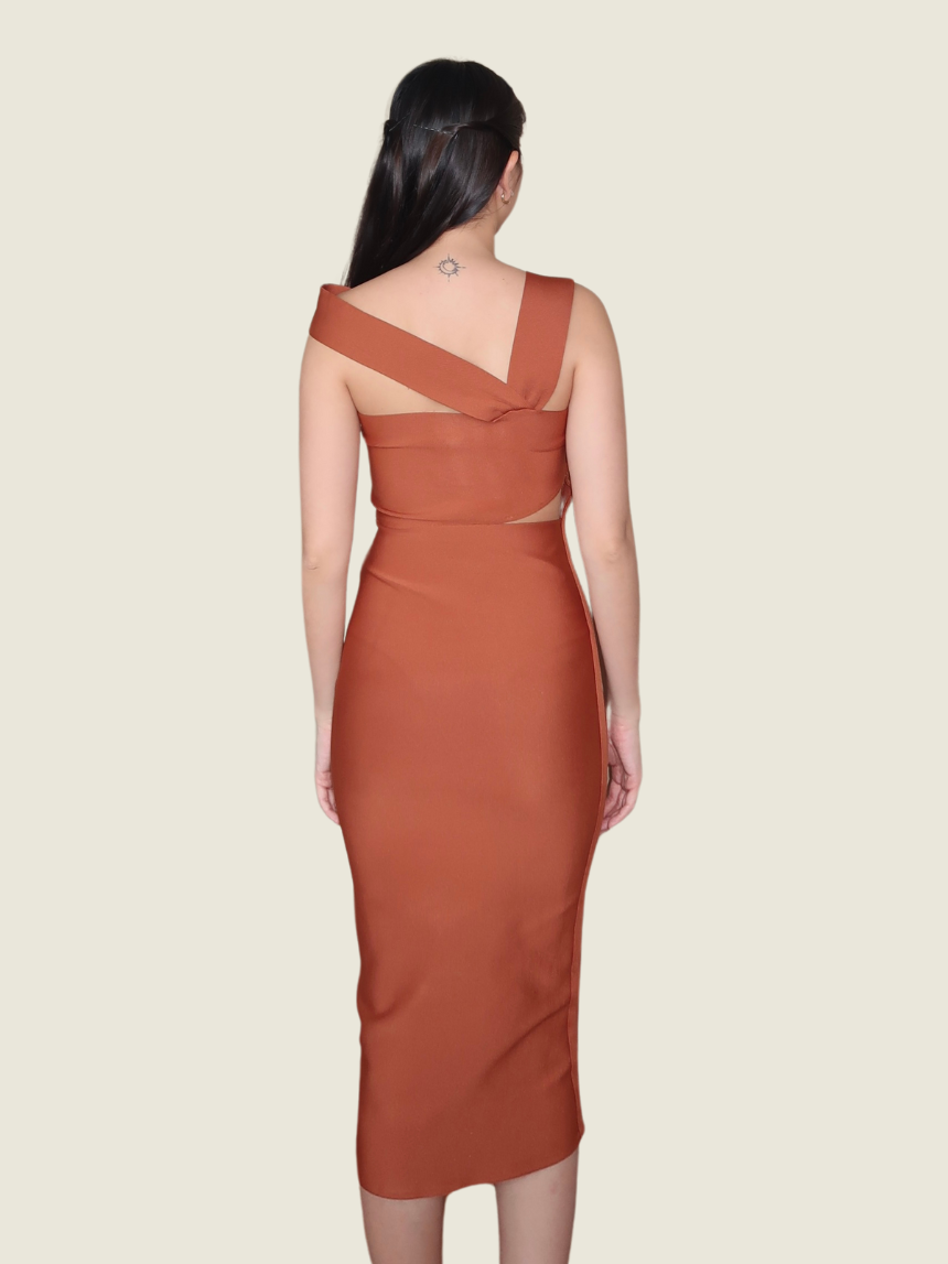 La Glamour Queen Dusty Orange Midi Dress