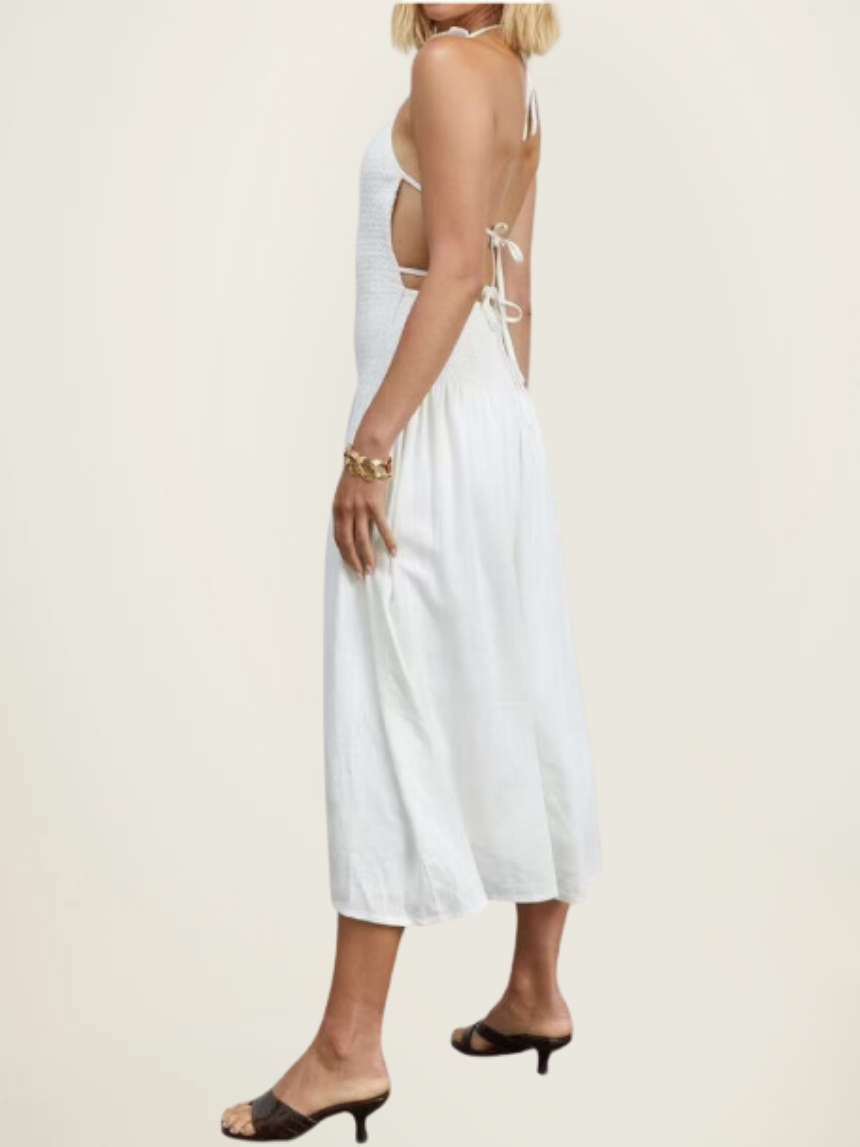 Sovere Studios Myth Tie Back Midi Dress in Chalk