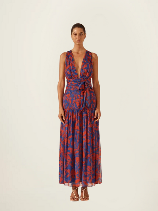 Shona Joy Flore Plunged Tie Back Midi Dress