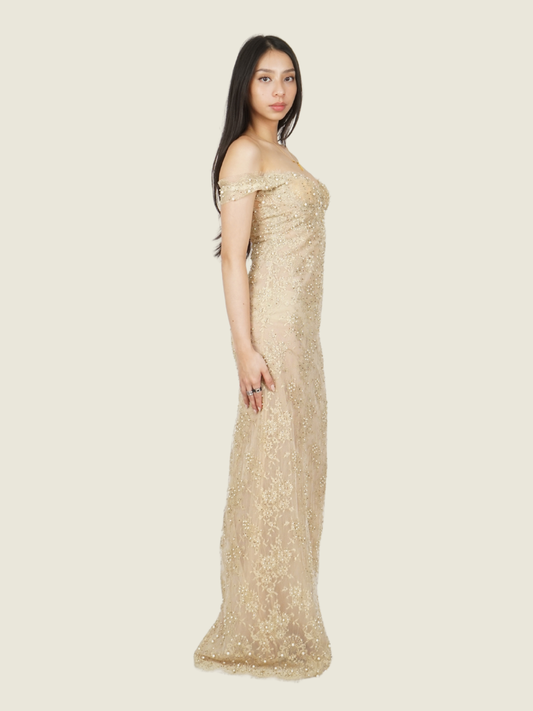 Custom Embelished Lace Nude Gown