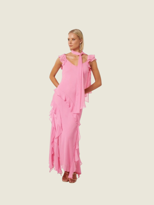 Ever New Pink Polly Ruffle Sleeve Maxi Dress (M)