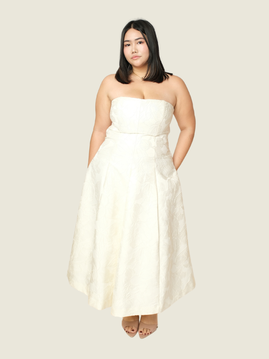 Ever New Porcelain Charlotte Strapless Jacquard Midi Dress