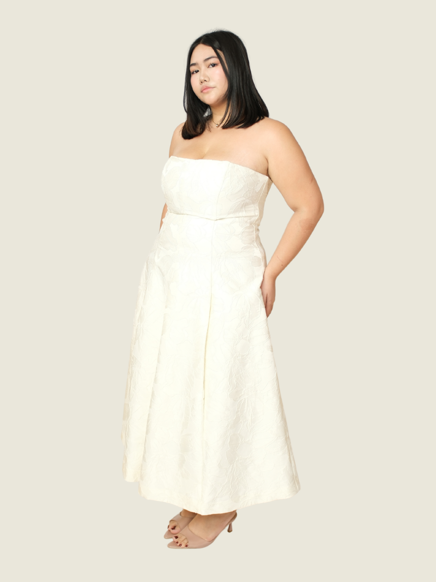 Ever New Porcelain Charlotte Strapless Jacquard Midi Dress