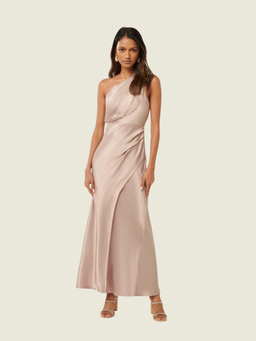 Ever New Beige Pearl Emily Petite One-Shoulder Maxi Dress