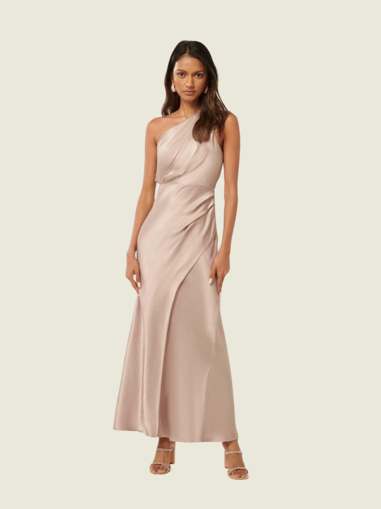 Ever New Beige Pearl Emily Petite One-Shoulder Maxi Dress