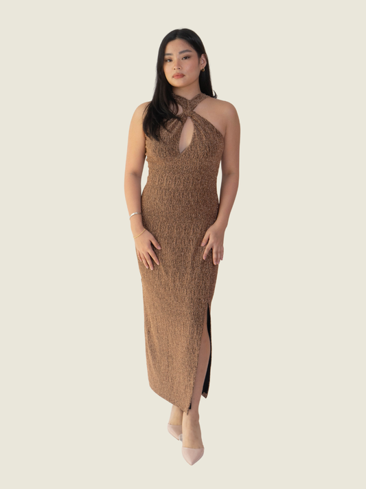Ever New Brown Glitter Halter Dress