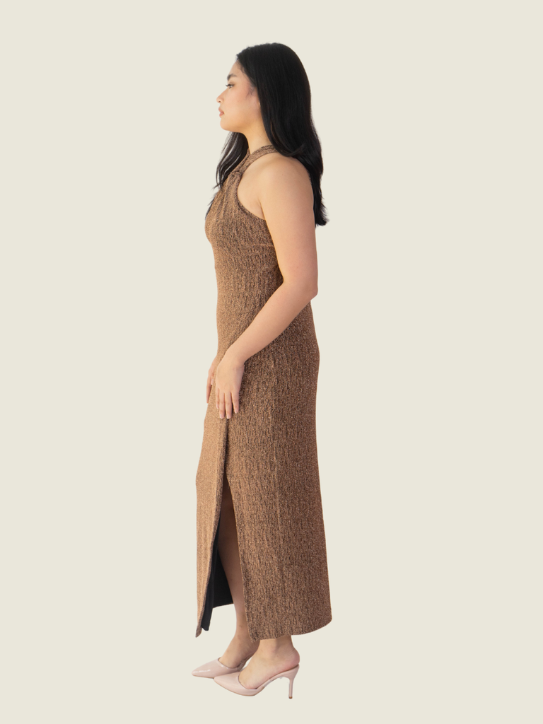 Ever New Brown Glitter Halter Dress