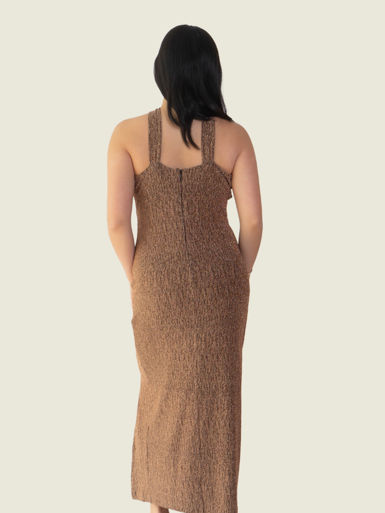 Ever New Brown Glitter Halter Dress