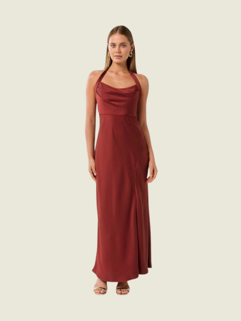 Ever New Burgundy Red Alice Halter Satin Maxi