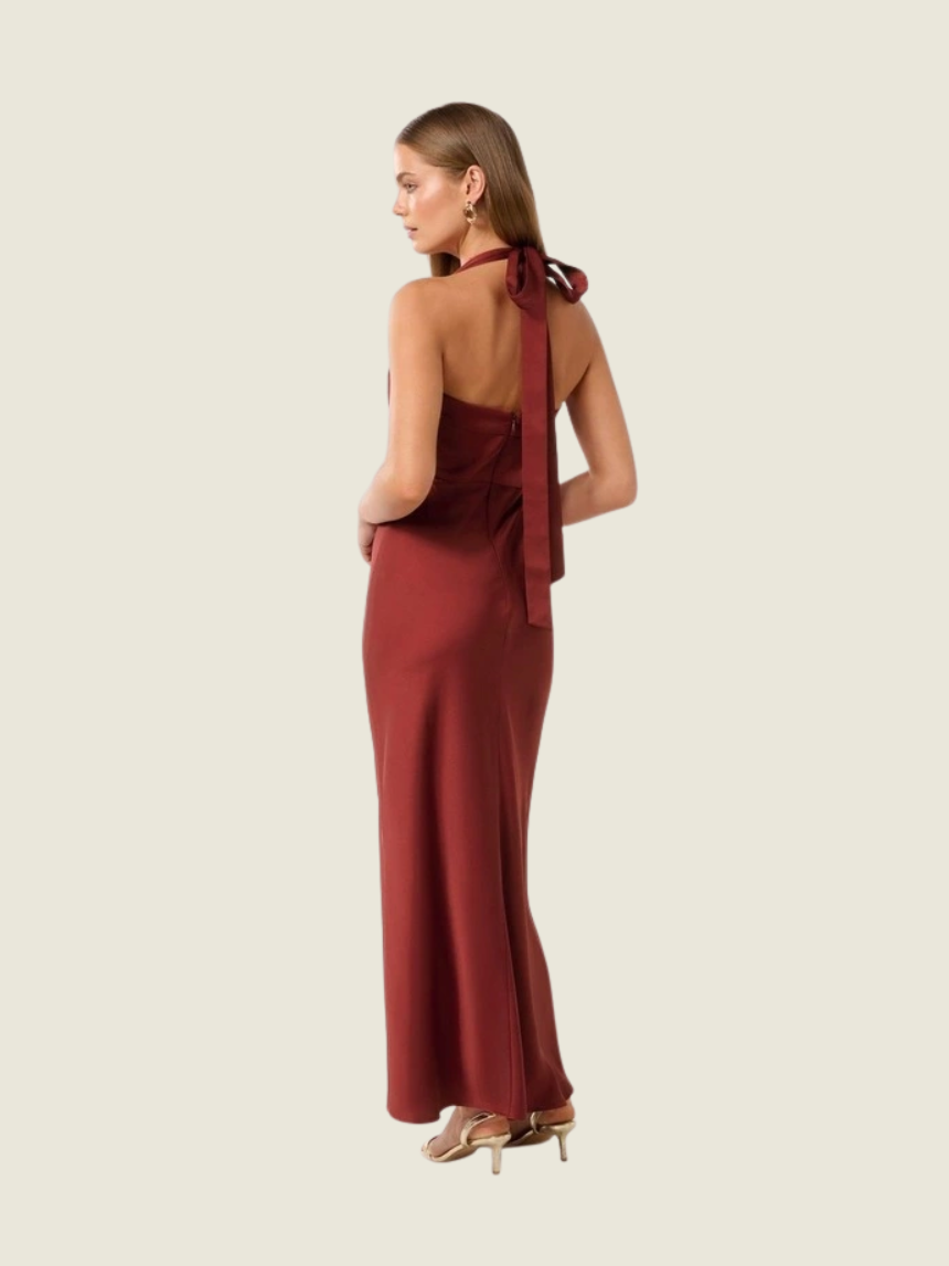 Ever New Burgundy Red Alice Halter Satin Maxi
