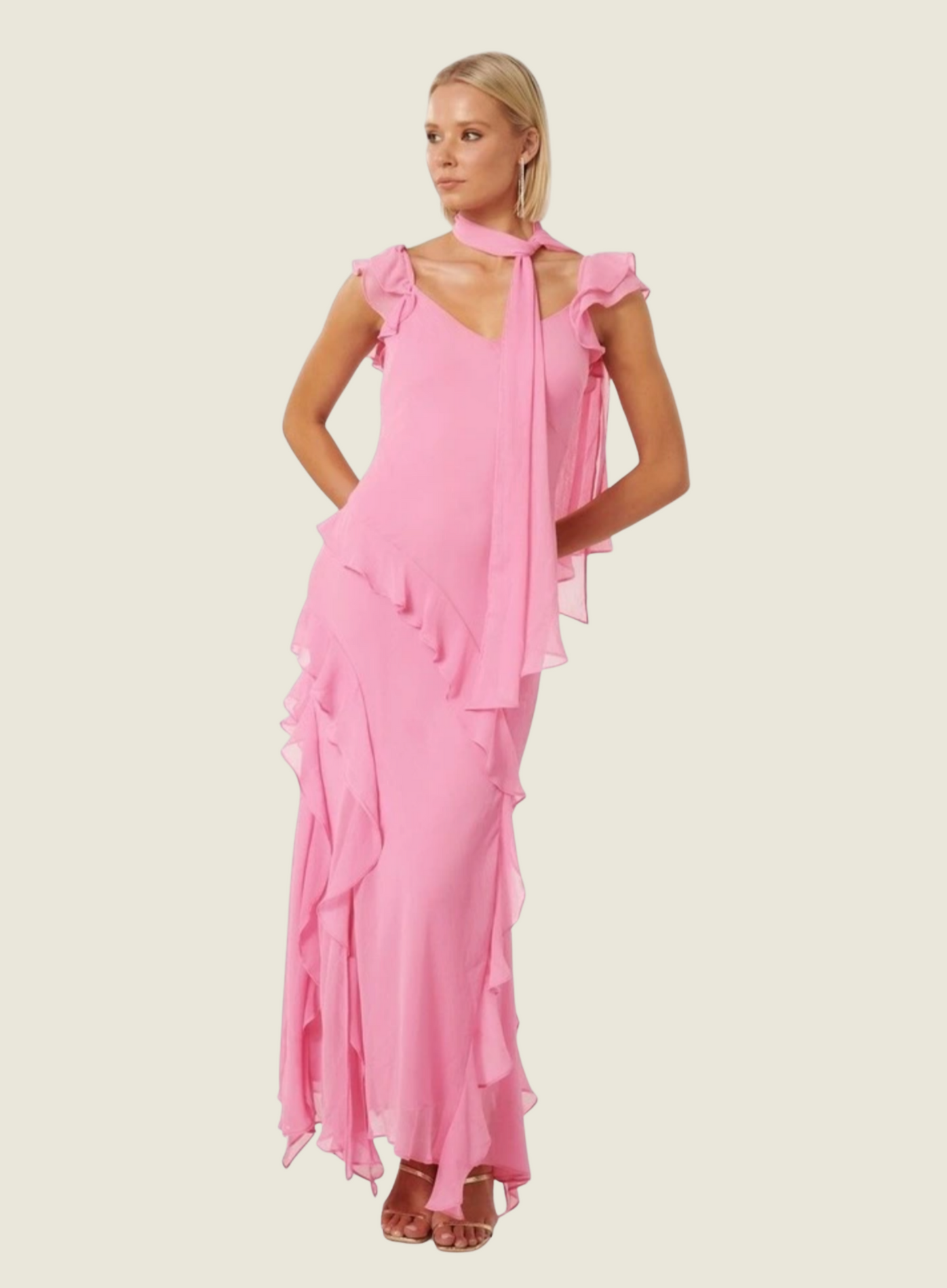 Ever New Pink Polly Ruffle Sleeve Maxi Dress (M)