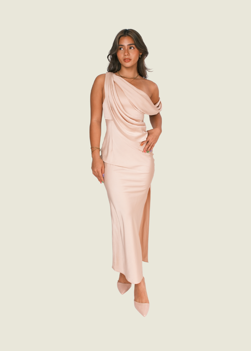 Fabrique Beige Beige One Shoulder Dress