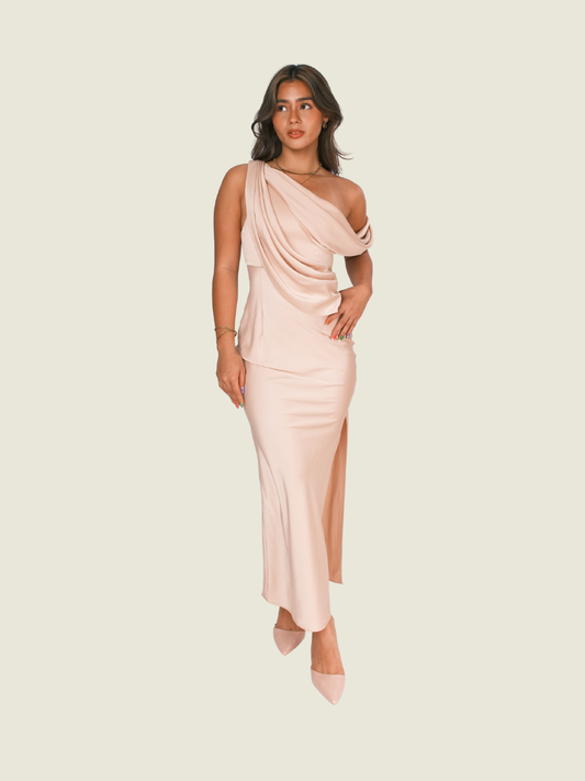 Fabrique Beige One Shoulder Dress
