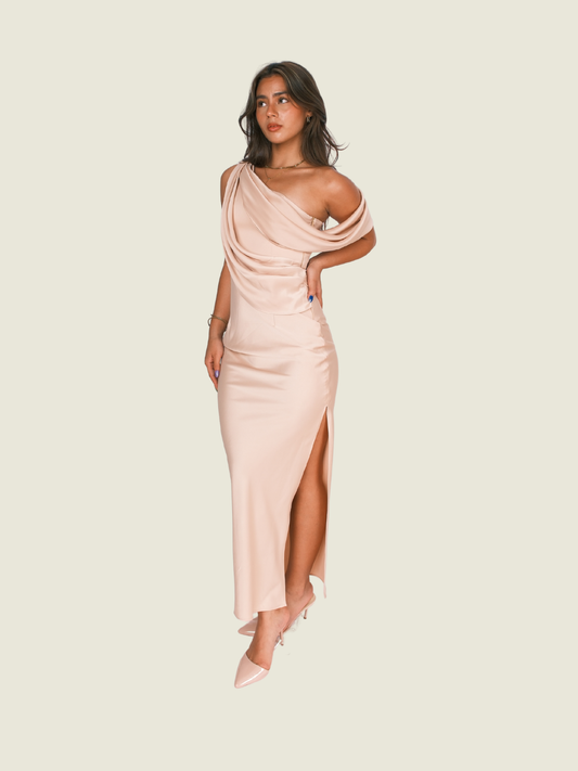 Fabrique Beige One Shoulder Dress