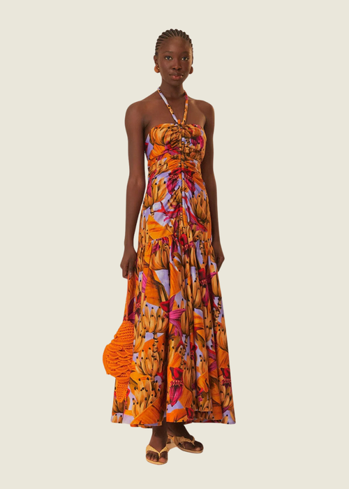 Farm Rio Lilac Banana Forest Organic Cotton Maxi Dress