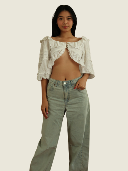 Farm Rio White Puff Sleeve Top