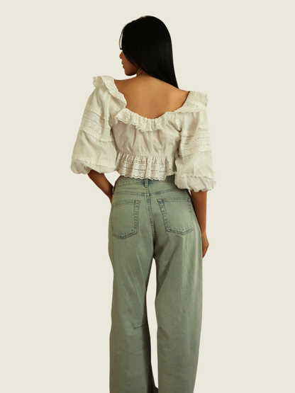 Farm Rio White Puff Sleeve Top