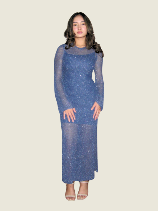 Feels by Brownie Long Sleeve Metallic Yarn Dress