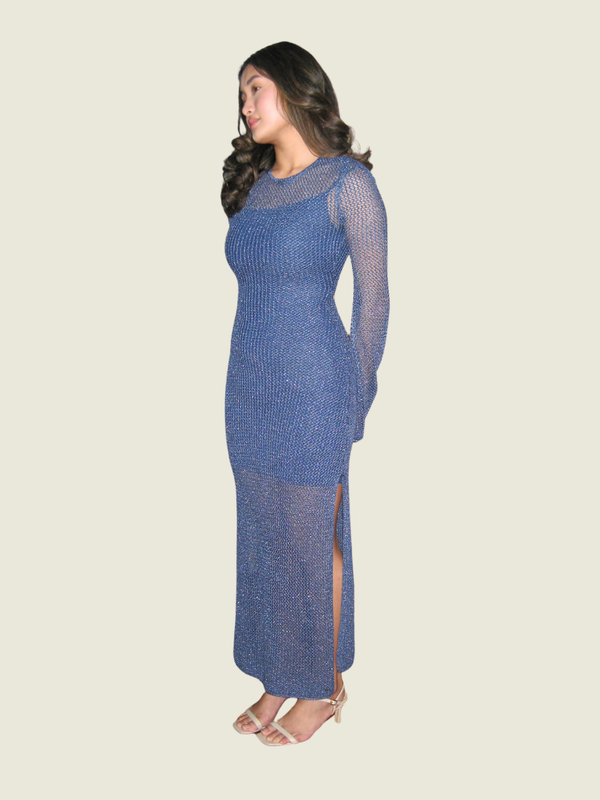 Feels by Brownie Long Sleeve Metallic Yarn Dress