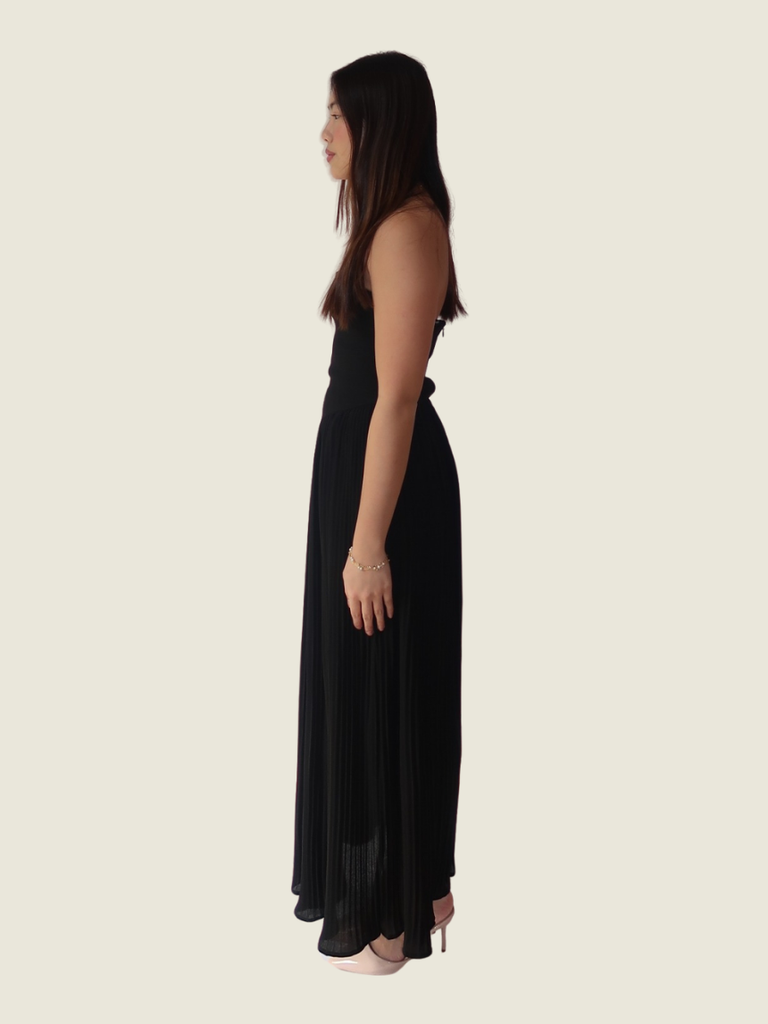 Francis Libiran Black Pleated Tube Maxi