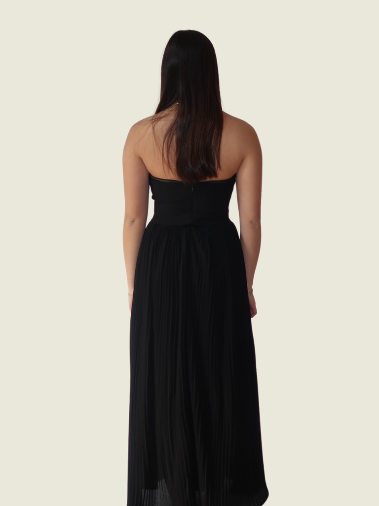 Francis Libiran Black Pleated Tube Maxi