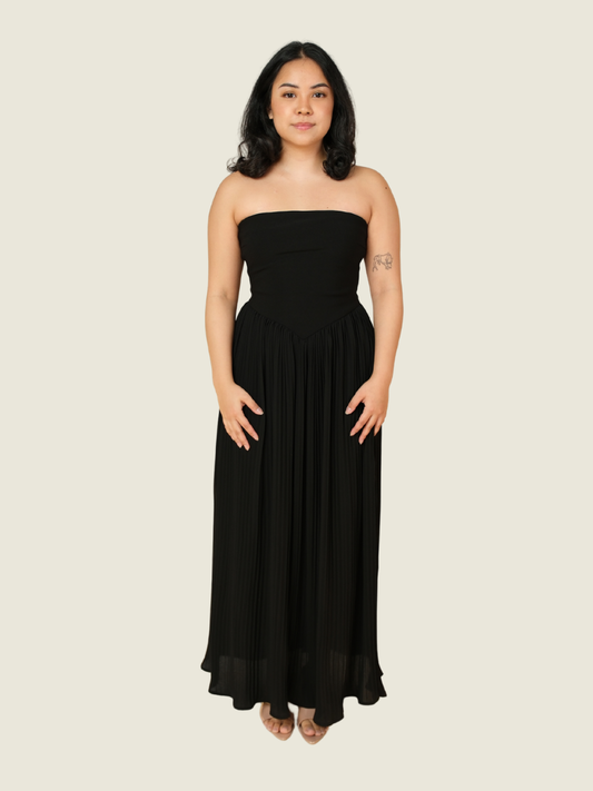 Francis Libiran Black Pleated Tube Maxi